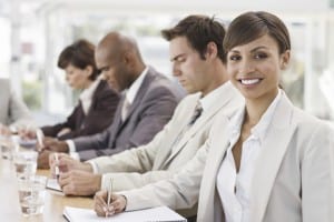 Closeup of happy business people
