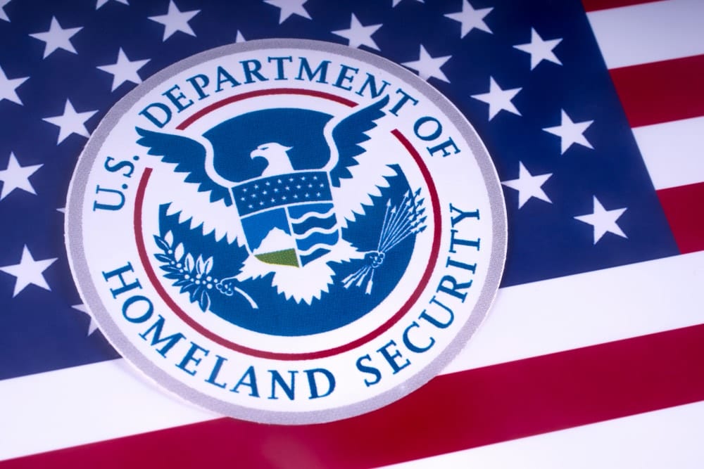 DHS logo on USA flag